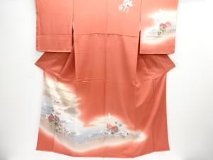 川辺に鶴・花模様訪問着